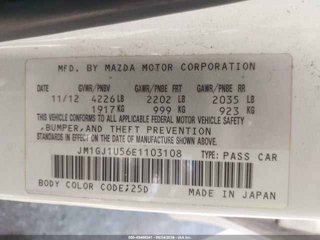45466341 :رقم المزاد ، JM1GJ1U56E1103108 vin ، 2014 Mazda Mazda6 I Sport مزاد بيع