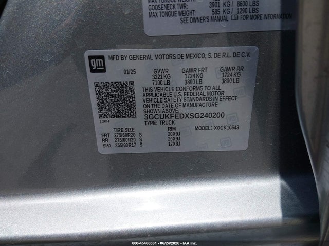 Aukcja sprzedaży 2025 Chevrolet Silverado 1500 4wd  Short Bed Lt Trail Boss, vin: 3GCUKFEDXSG240200, numer aukcji: 45466361