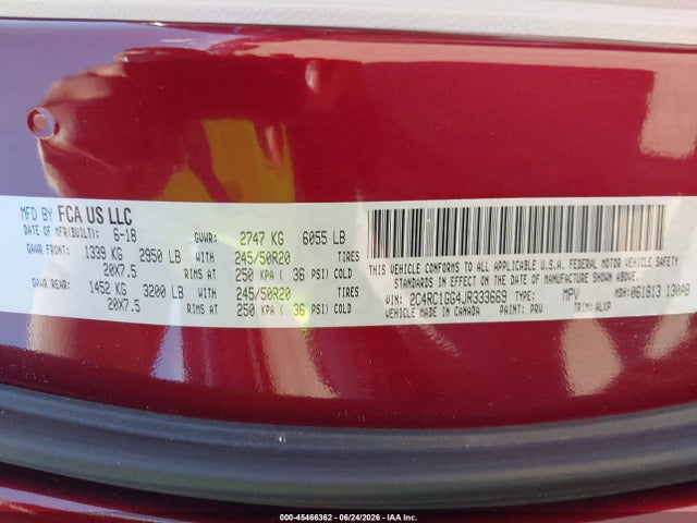 Продажа на аукционе авто 2018 Chrysler Pacifica Limited, vin: 2C4RC1GG4JR333669, номер лота: 45466362