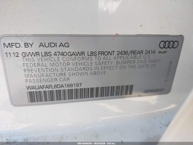 Aukcja sprzedaży 2013 Audi A4 2.0t Premium, vin: WAUAFAFL6DA168197, numer aukcji: 45466394