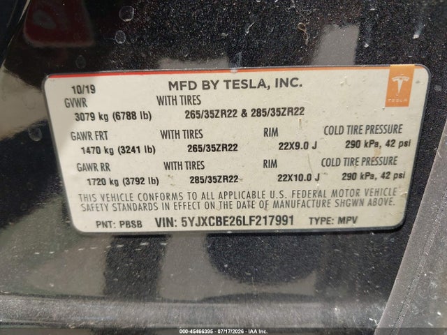 5YJXCBE26LF217991 Tesla Model X Long Range Dual Motor All-wheel Drive/long Range Plus Dual Motor All-wheel Drive