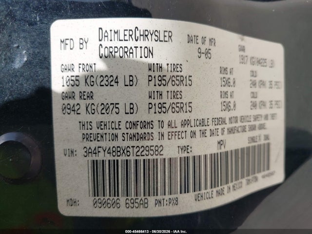 Aukcja sprzedaży 2006 Chrysler Pt Cruiser, vin: 3A4FY48BX6T229582, numer aukcji: 45466413