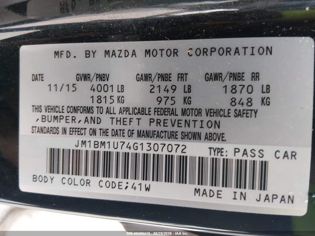 Aukcja sprzedaży 2016 Mazda Mazda3 I Sport, vin: JM1BM1U74G1307072, numer aukcji: 45466418