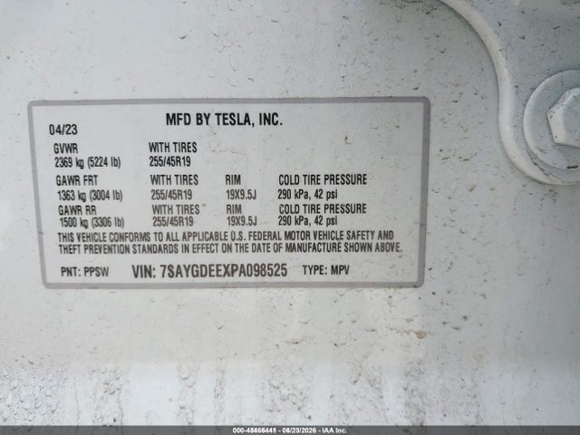 45466441 :رقم المزاد ، 7SAYGDEEXPA098525 vin ، 2023 Tesla Model Y Awd/long Range Dual Motor All-wheel Drive مزاد بيع