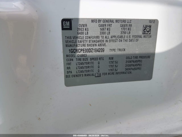 45466469 :رقم المزاد ، 1GCNCPE00DZ184209 vin ، 2013 Chevrolet Silverado 1500 Work Truck مزاد بيع