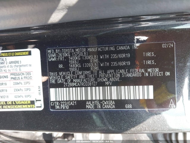 Aukcja sprzedaży 2024 Lexus Rx 350h Premium, vin: 2T2BBMCA7RC038127, numer aukcji: 45466484