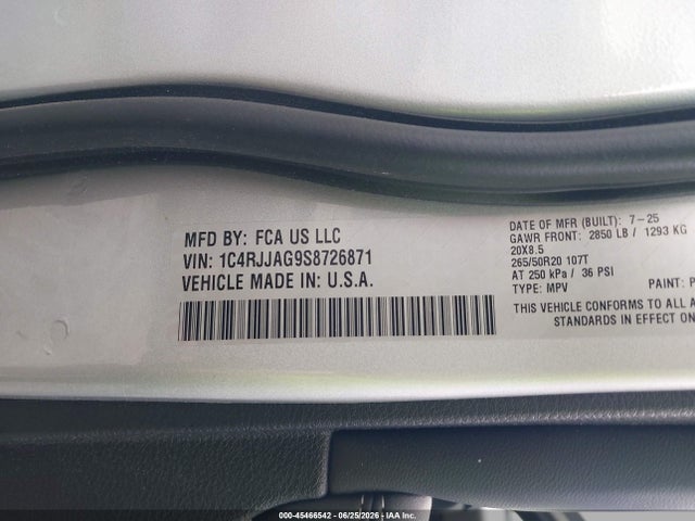 Продаж на аукціоні авто 2025 Jeep Grand Cherokee L Altitude X 4x2, vin: 1C4RJJAG9S8726871, номер лоту: 45466542