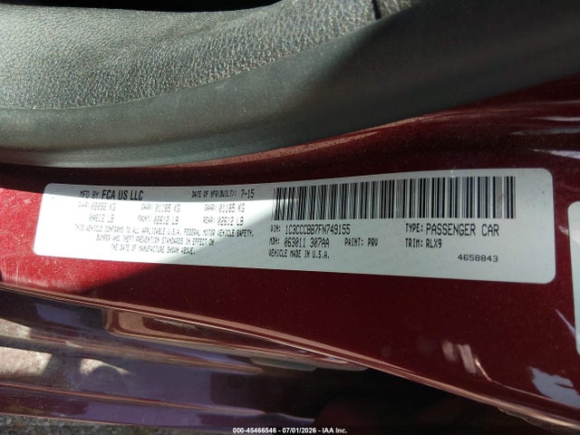 Aukcja sprzedaży 2015 Chrysler 200 S, vin: 1C3CCCBB7FN749155, numer aukcji: 45466546