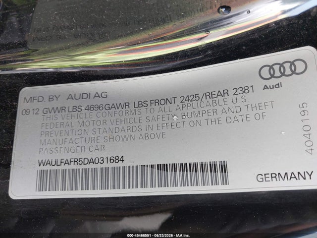 Продаж на аукціоні авто 2013 Audi A5 2.0t Premium, vin: WAULFAFR5DA031684, номер лоту: 45466551