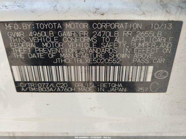 Aukcja sprzedaży 2014 Lexus Gs 350, vin: JTHCE1BLXE5020552, numer aukcji: 45466553