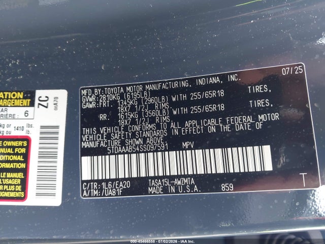 Toyota Grand Highlander Xle 2025 5TDAAAB54SS097591 Image 9