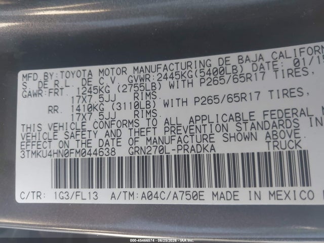 3TMKU4HN0FM044638 Toyota Tacoma Prerunner V6