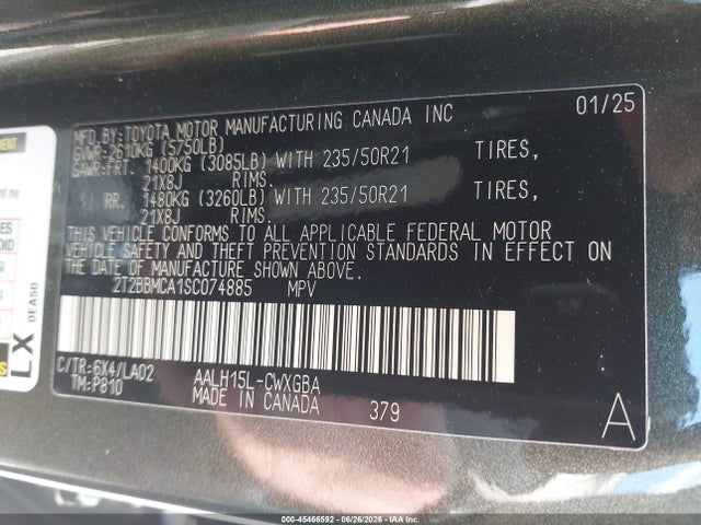 Продажа на аукционе авто 2025 Lexus Rx 350h Luxury, vin: 2T2BBMCA1SC074885, номер лота: 45466592