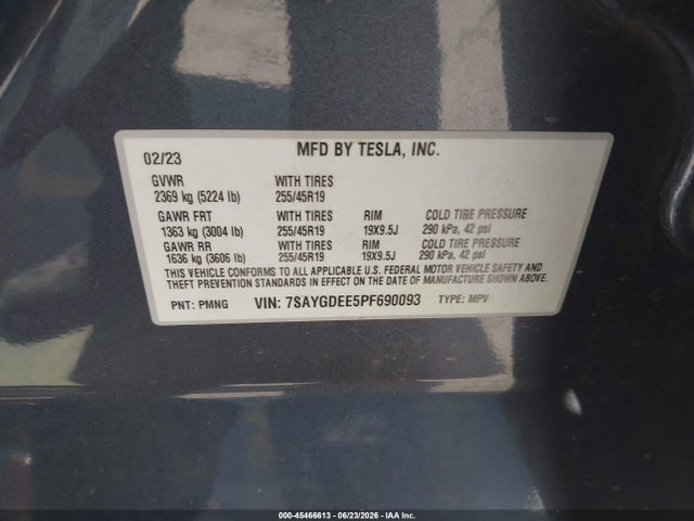 Aukcja sprzedaży 2023 Tesla Model Y Awd/long Range Dual Motor All-wheel Drive, vin: 7SAYGDEE5PF690093, numer aukcji: 45466613