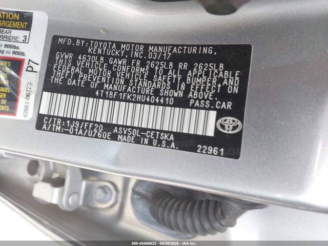 Продажа на аукционе авто 2017 Toyota Camry Se, vin: 4T1BF1FK2HU404410, номер лота: 45466622