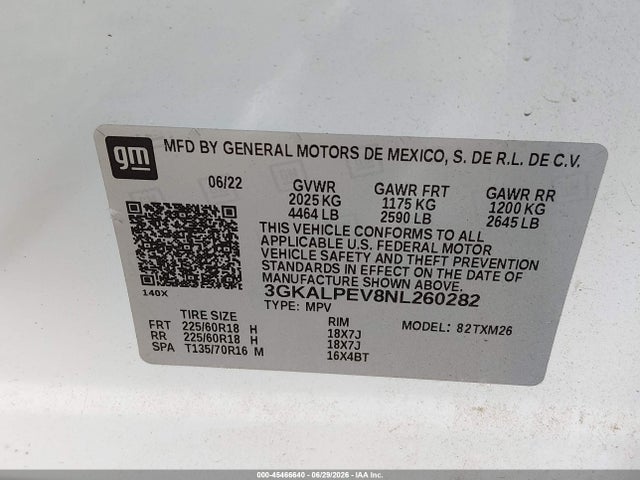 2022 Gmc Terrain Fwd Slt მანქანა იყიდება აუქციონზე, vin: 3GKALPEV8NL260282, აუქციონის ნომერი: 45466640