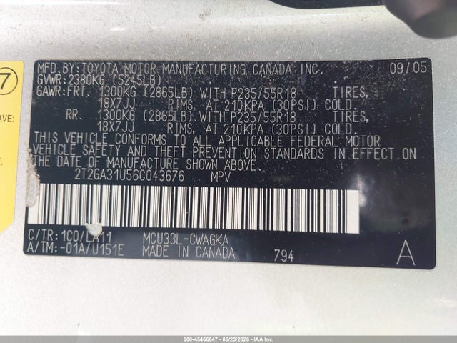 Aukcja sprzedaży 2006 Lexus Rx 330, vin: 2T2GA31U56C043676, numer aukcji: 45466647