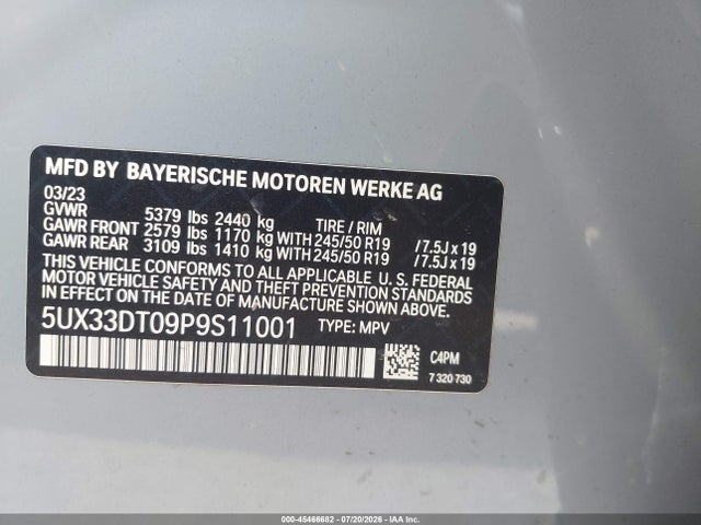 45466682 :رقم المزاد ، 5UX33DT09P9S11001 vin ، 2023 Bmw X4 Xdrive30i مزاد بيع