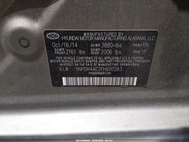 Продажа на аукционе авто 2015 Hyundai Elantra Se, vin: 5NPDH4AE2FH600283, номер лота: 45466688