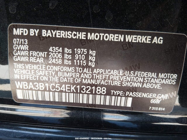 Продаж на аукціоні авто 2014 Bmw 320i, vin: WBA3B1C54EK132188, номер лоту: 45466692