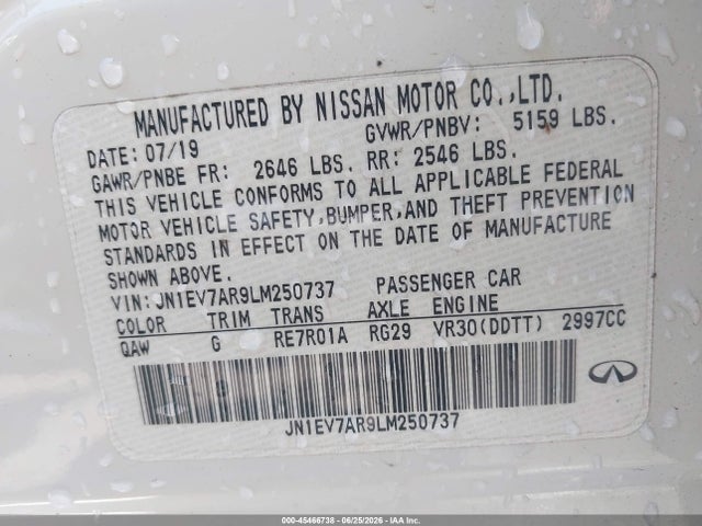 Продажа на аукционе авто 2020 Infiniti Q50 Luxe Awd, vin: JN1EV7AR9LM250737, номер лота: 45466738