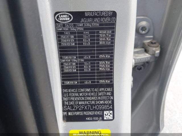 SALZP2FX7LH099854 Land Rover Range Rover Evoque Se