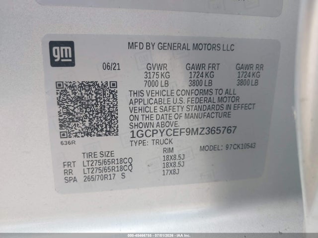 1GCPYCEF9MZ365767 Chevrolet Silverado 1500 4wd Short Bed Custom Trail Boss