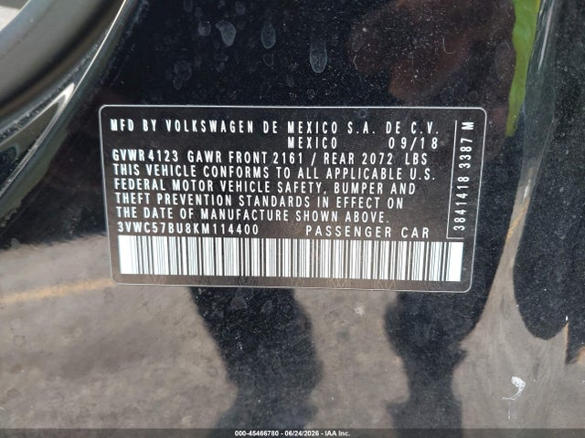 Aukcja sprzedaży 2019 Volkswagen Jetta 1.4t R-line/1.4t S/1.4t Se, vin: 3VWC57BU8KM114400, numer aukcji: 45466780