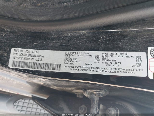 2022 Ram 1500 Lone Star  4x2 6'4 Box მანქანა იყიდება აუქციონზე, vin: 1C6RREBT8NN158167, აუქციონის ნომერი: 45466783