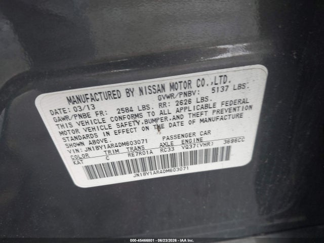 Продажа на аукционе авто 2013 Infiniti M37x, vin: JN1BY1AR4DM603071, номер лота: 45466801
