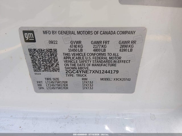 Продаж на аукціоні авто 2022 Chevrolet Silverado 2500hd 4wd  Standard Bed Lt, vin: 2GC4YNE7XN1244179, номер лоту: 45466849