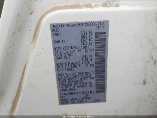 Nissan Pathfinder Sl 2014 5N1AR2MM8EC695381 Image 9