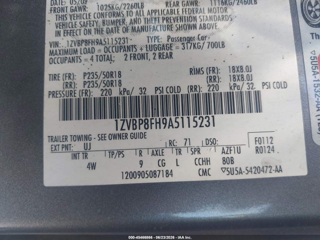 Aukcja sprzedaży 2010 Ford Mustang Gt/gt Premium, vin: 1ZVBP8FH9A5115231, numer aukcji: 45466866