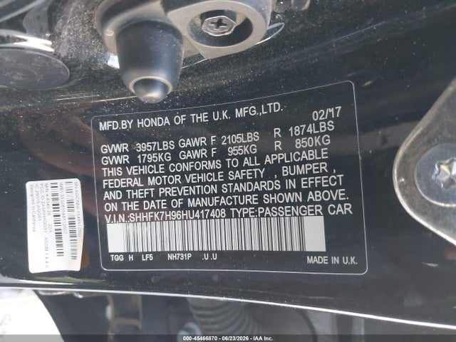 SHHFK7H96HU417408 Honda Civic Sport Touring