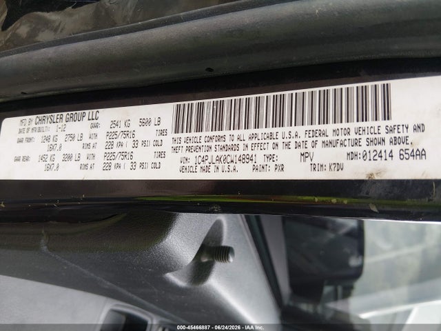 2012 Jeep Liberty Sport მანქანა იყიდება აუქციონზე, vin: 1C4PJLAK0CW148941, აუქციონის ნომერი: 45466887