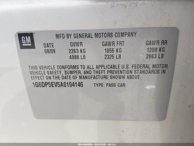 Продажа на аукционе авто 2010 Cadillac Cts Premium, vin: 1G6DP5EV5A0104146, номер лота: 45466898