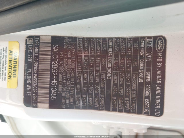 Продажа на аукционе авто 2015 Land Rover Discovery Sport Hse, vin: SALCR2BG2FH513455, номер лота: 45466933