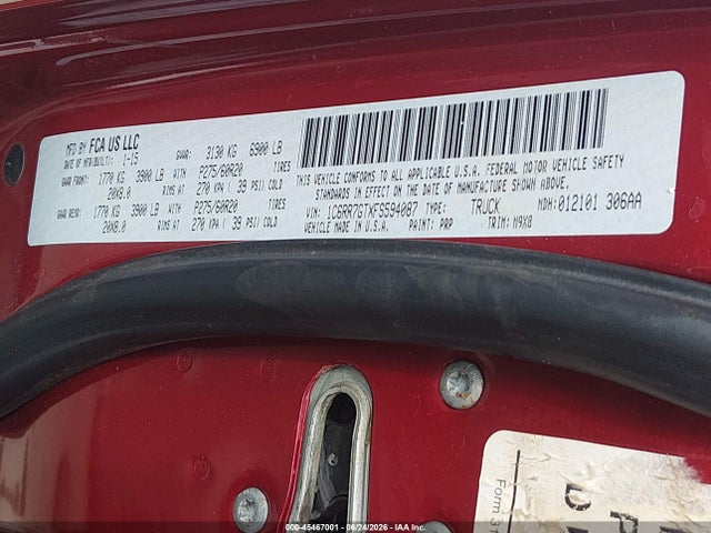 45467001 :رقم المزاد ، 1C6RR7GTXFS594087 vin ، 2015 Ram 1500 Big Horn مزاد بيع