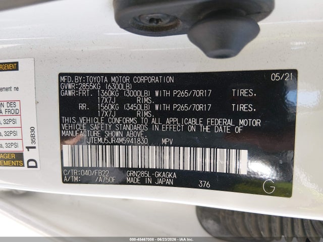 Toyota 4RUNNER SR5 2021 JTEMU5JR4M5941830 Image 9