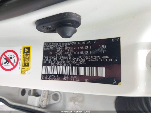 2019 Toyota Highlander Le Plus მანქანა იყიდება აუქციონზე, vin: 5TDZZRFH5KS361013, აუქციონის ნომერი: 45467081