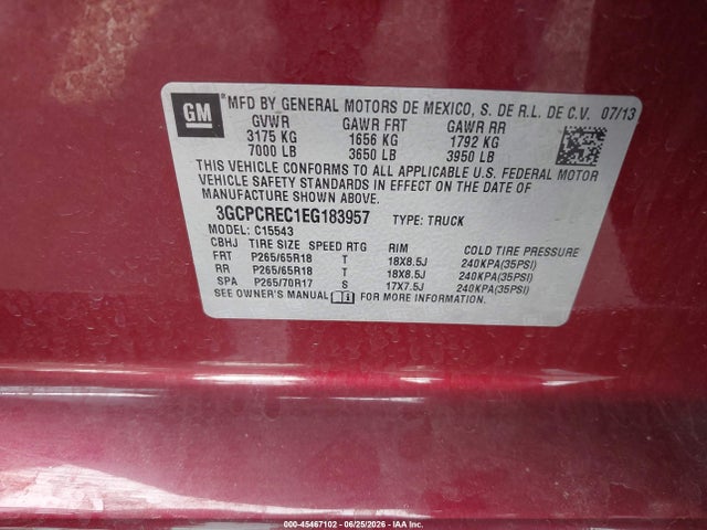 3GCPCREC1EG183957 Chevrolet Silverado 1500 Lt