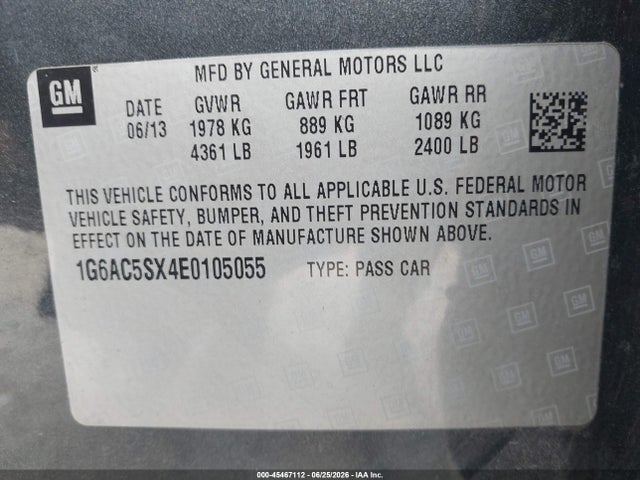 45467112 :رقم المزاد ، 1G6AC5SX4E0105055 vin ، 2014 Cadillac Ats Performance مزاد بيع