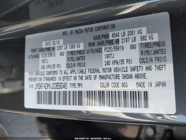 JM3KFADMXJ0369046 Mazda Cx-5 Grand Touring