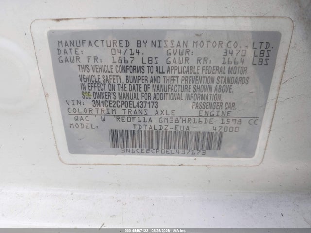 Aukcja sprzedaży 2014 Nissan Versa Note Sv, vin: 3N1CE2CP0EL437173, numer aukcji: 45467122