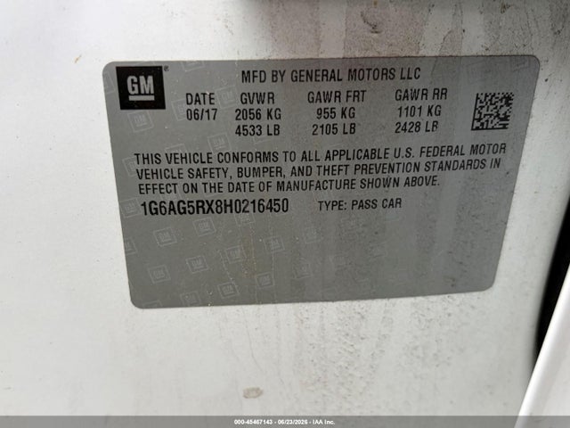Aukcja sprzedaży 2017 Cadillac Ats Standard, vin: 1G6AG5RX8H0216450, numer aukcji: 45467143