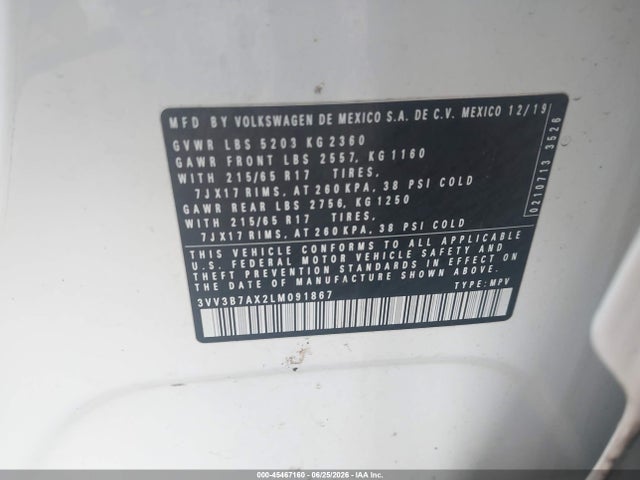 3VV3B7AX2LM091867 Volkswagen Tiguan 2.0t Se/2.0t Se R-line Black/2.0t Sel