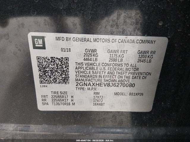 2GNAXHEV8J6270080 Chevrolet EQUINOX LS
