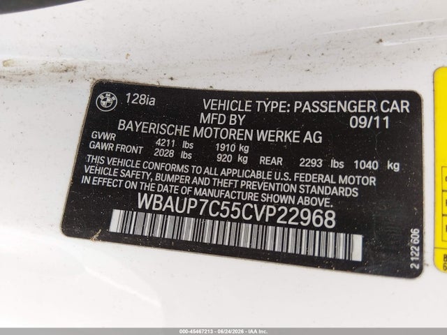 Продаж на аукціоні авто 2012 Bmw 128i, vin: WBAUP7C55CVP22968, номер лоту: 45467213