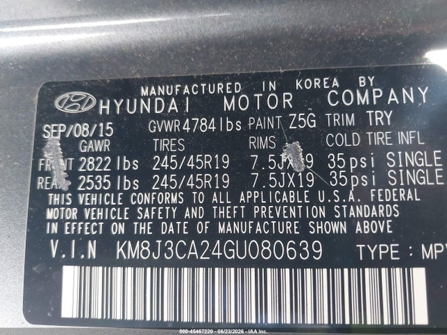 Hyundai Tucson Sport 2016 KM8J3CA24GU080639 Image 9
