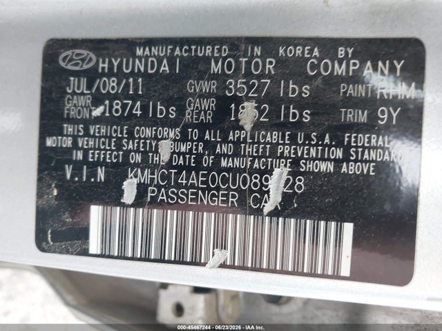 Aukcja sprzedaży 2012 Hyundai Accent Gls, vin: KMHCT4AE0CU089728, numer aukcji: 45467244
